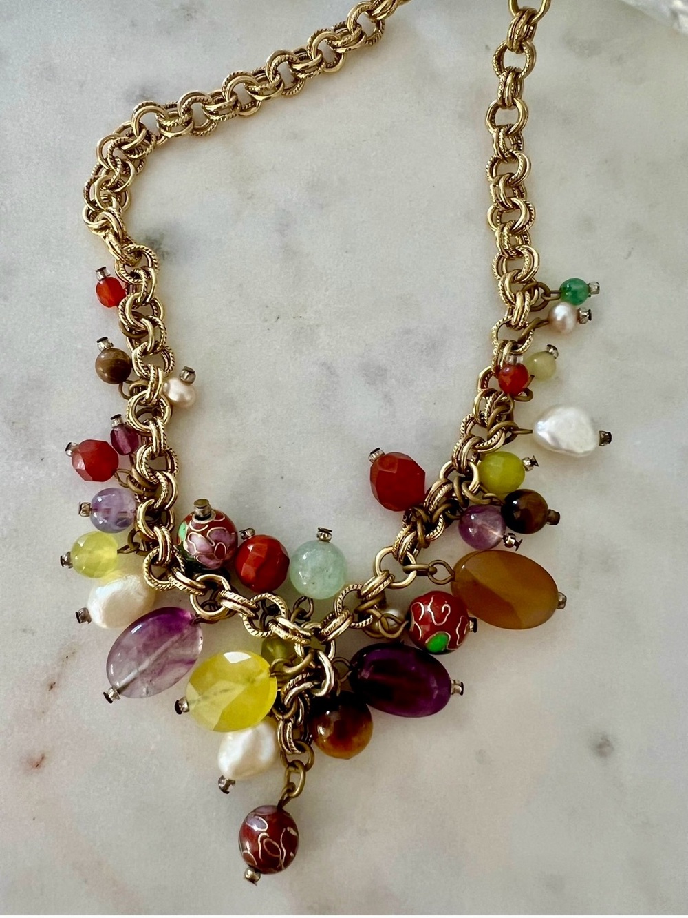 Vintage R.J. Graziano Gold Tone Charm Necklace Statement Boho